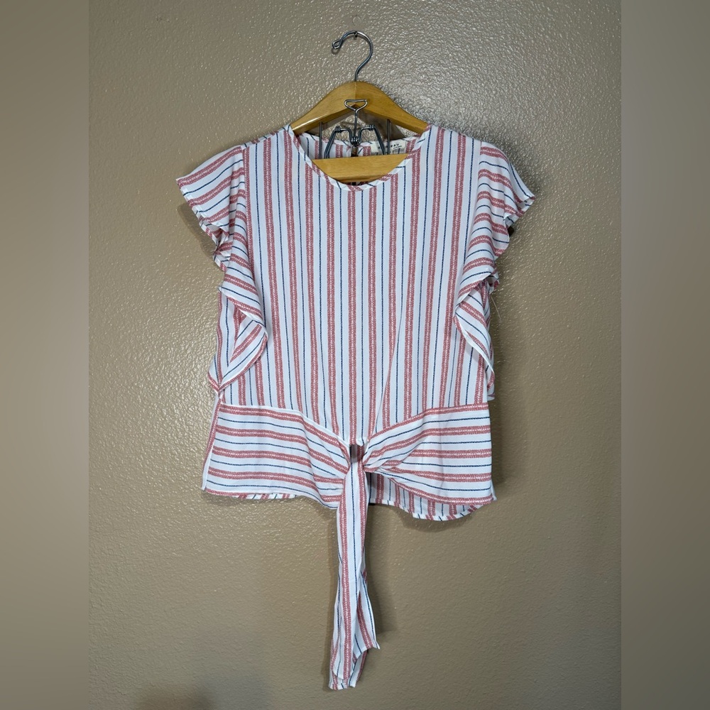 NWT NEW Monteau Los Angeles Flutter Sleeve Front Tie Top Women's Medium Size M - Picture 11 of 12
